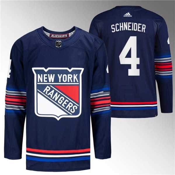 Men%27s New York Rangers #4 Braden Schneider Navy Stitched Jersey Dzhi